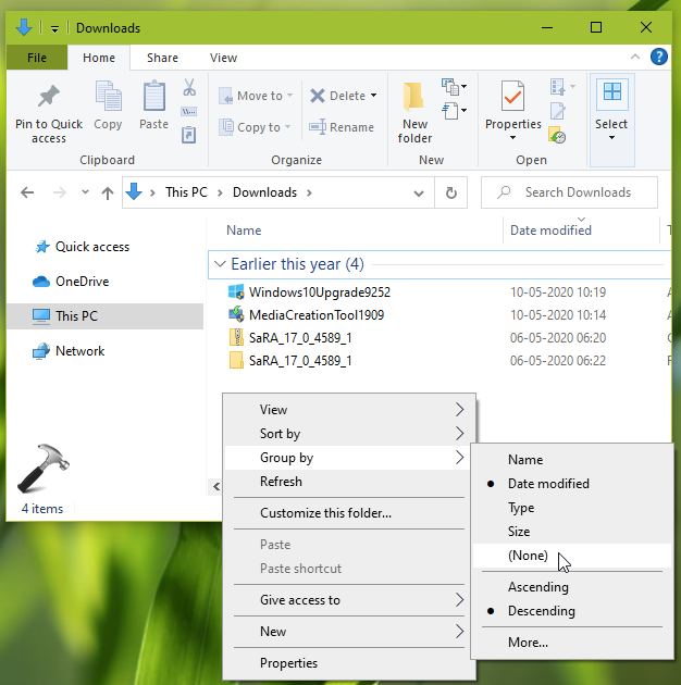 Disable Group By Date In Downloads Folder In Windows 10