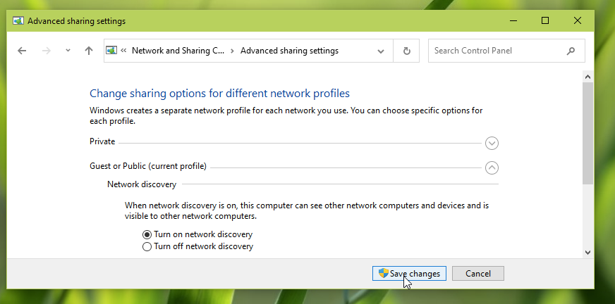 Turn on network discovery in Windows 10