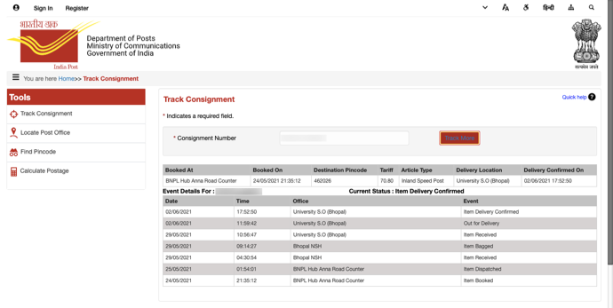 How to track a speed post consignment