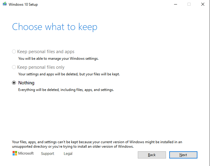 Solved: No longer keep your files while upgrading to Windows 10 20H2